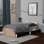 Le quai des affaires - lit 90x190 tiroirs inclus orson bois blanchi et noir
