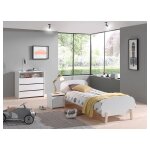 Lit 90x200 - chevet 1 porte et commode 3 tiroirs vipack kiddy - blanc Lit 90x200 - chevet 1 porte et commode 3 tiroirs vipack kiddy - blanc