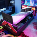 Lit adulte 140x200 cm avec t�te de lit et sommier � lattes, lit naturel en bois massif, sans matelas