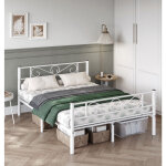 Vasagle - cadre de lit 140 x 190 avec sommier mtal, lit 2 personnes, en mtal, montage facile, pour ...