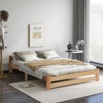 Lit adulte 140 x 200 cm - cadre de lit en bois massif, lit double avec sommier à lattes et tête de lit, ... Lit adulte 140 x 200 cm - cadre de lit en bois massif, lit double avec sommier à lattes et tête de lit, ...