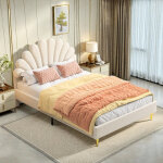 Lit adulte 140 x 200, lit double 140 x 200, t�te de lit � hauteur r�glable en forme de fleur, pieds m�tal, ...