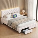 Lit adulte 140x190 avec sommier, �clairage led et ports usb, lit double avec 2 tiroirs de rangement, ...