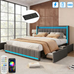 Lit adulte 160x200 cm avec 4 tiroirs de rangement, lit double avec �clairage led r�glable et chargement ...