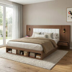 Lit adulte 180x200 cm avec 2 tables de chevet, lit double avec port usb et lampes de lecture, sommier ...