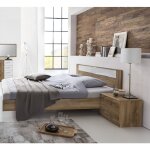Lit adulte avec 2 chevets chne poutre / blanc / chrome - dim: 160 x 200 cm - pegane -