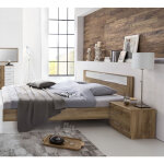 Lit adulte avec 2 chevets chne poutre / blanc / chrome - dim: 180 x 200 cm pegane