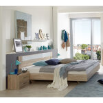 Lit adulte avec 2 chevets imitation chne, rechampis verre blanc + chrome - dim: 180 x 200 cm pegane