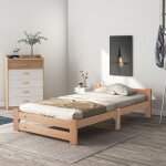 Lit adulte 90 x 200 cm - cadre de lit en bois massif, lit double avec sommier  lattes et tte de lit, ...