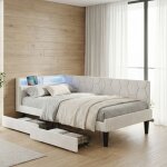 Lit adulte 90x200, 2 tiroirs, led rgb et ports usb / type - c, t�te de lit avec rangement, velours doux, ...