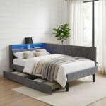 Lit adulte 90x200, 2 tiroirs, led rgb et ports usb / type - c, t�te de lit avec rangement, velours doux, ...