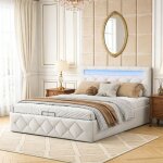 Lit adulte capitonn� 140x200 cm avec rangement hydraulique, lit coffre 140x200 cm avec sommier led, cadre ...