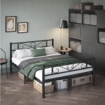 Lit adulte vasagle - 140 x 190 cm - cadre en mtal - pas besoin de sommier - assemblage simple - pour ...