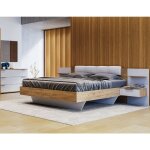 Azura home design - lit asto avec chevets suspendus, blanc laqué et chêne clair 160x200 cm Azura home design - lit asto avec chevets suspendus, blanc laqué et chêne clair 160x200 cm