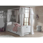 Lit � baldaquin amori 90x200 ? avec tiroir lit & voilage avec sommier - version avec sommier