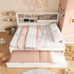 Lit banquette 140�190 cm, lit double avec lit gigogne 90�190 cm, usb, type - c et rangements, sans matelas, ...