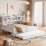 Lit banquette 140�200 cm, lit double avec lit gigogne 90�190 cm, coffre et �tag�res, sans matelas, en ...