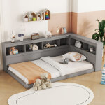 Lit banquette 90�200 cm, lit simple avec prise, 2 ports usb et compartiments, sans matelas, en panneau ...