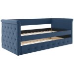 Vente - unique - lit banquette gigogne capitonn louise - 2x90x190cm - tissu bleu