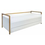 Lit banquette scandinave avec tiroirs blanc et bois de ch�ne vernis vanika 80x180 - matelas mousse