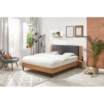 Bobochic - lit selena avec lattes massives pieds en bois weng� 140x190 gris anthracite