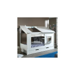 Lit cabane 90x200 cm avec rideau de fentre et tiroir blanc - hutty