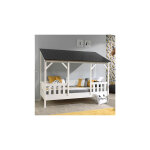 Lit cabane 90x200 cm avec sommier et toit noir - hutty