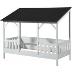 Lit cabane 90x200 avec matelas et sommier pin massif toit noir mila