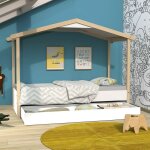 Le quai des affaires - lit cabane castel 90x190 + 1sommier + tiroir / blanc et naturel / 214x96x166
