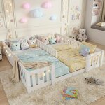 Lit cabane enfant 140x200 cm, avec barri�res de s�curit� ? structure en bois massif, sommier � lattes ...