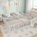 Lit cabane enfant 180x200 cm avec barri�re de s�curit�, pin massif, lit au sol montessori, lit 1 place ...