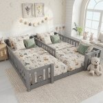 Lit cabane enfant 180x200 cm avec barri�re de s�curit�, pin massif, lit au sol montessori, lit 1 place ...