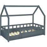 Idmarket - lit cabane enfant 80 x 160 cm neree gris avec sommier et barrières Idmarket - lit cabane enfant 80 x 160 cm neree gris avec sommier et barrières