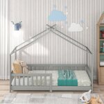 Lit cabane enfant 90 x 200 cm - cadre de lit en pin massif, avec sommier  lattes et toit, avec protection ...