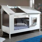 Lit cabane lio 90x200 avec rideaux - blanc