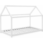 Lit cabane montessori. bois massif en pin naturel blanc - tobias - sommier inclus. 90 x 190 cm