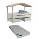 Vente - unique - lit cabane sarosi avec tiroirs - 90 x 190 cm - tilleul - blanc et chêne + matelas Vente - unique - lit cabane sarosi avec tiroirs - 90 x 190 cm - tilleul - blanc et chêne + matelas