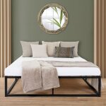 Ml - design - lit  cadre en mtal 140x200 cm sur cadre en acier avec sommier  lattes, noir, robuste, ...