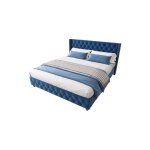 Okwish ? lit rembourr� 160x200 cm ? sommier � lattes ? t�te de lit capitonn�e ? pieds en bois ? tissu ...