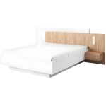 Vente - unique - lit avec chevets 160 x 200 cm - 2 tiroirs - avec leds - coloris : blanc et naturel - ...