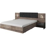 Vente - unique - lit avec chevets 160 x 200 cm - avec leds - coloris : naturel et anthracite - laonile ...