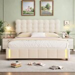 Lit coffre 140 x 190 cm, lit 140x190 avec sommier, lit double avec led, cadre de lit, avec tete de lit, ...