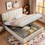 Lit coffre 140 x 190 cm, lit 2 places avec led et syst�me hydraulique, t�te de lit moderne capitonn�e, ...