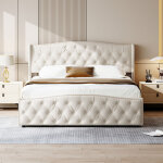 Lit coffre 140 x 200 cm avec �clairage led rgb, t�te de lit avec rangement et ports usb / type - c, velours, ...