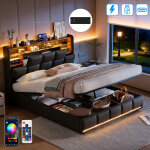 Lit coffre 140x190 cm - lit adulte avec led int�gr�e et usb - lit double avec rangement hydraulique - ...