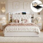 Lit coffre 140x190 cm, lit double 140x190 cm en velours, avec sommier � lattes, t�te de lit led lumineuse, ...