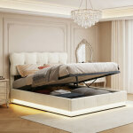 Lit coffre 140x190 cm avec �clairage led, lit 140x190 avec rangement hydraulique et t�te de lit capitonn�e ...