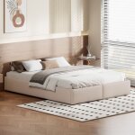 Lit coffre 140x200 cm pour chambre adulte et studio - lit double rembourr� sans t�te de lit avec rangement ...