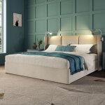 Lit coffre 160 x 200 cm, lit 160x200 avec avec sommier, 2 lampes de lecture et tete de lit capitonn�, ...