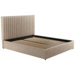 Vente - unique - lit coffre 160 x 200 cm avec tête de lit coutures verticales - tissu - taupe - sarah ... Vente - unique - lit coffre 160 x 200 cm avec tête de lit coutures verticales - tissu - taupe - sarah ...